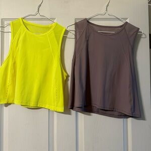 lululemon athletica Neon Yellow and Taupe swiftly Crop Tops